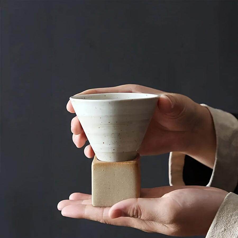 Japanese Rough Pottery Ceramic Espresso Cup with Holder - 100ml - My Store