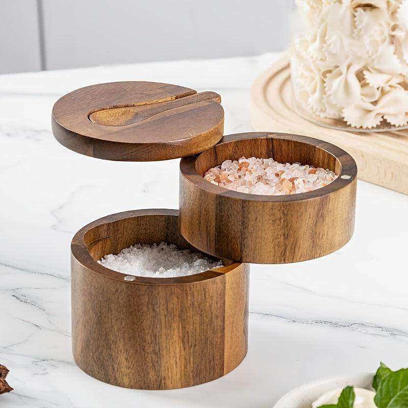 Wooden Double-Layer Spice Jar with Spoon - My Store