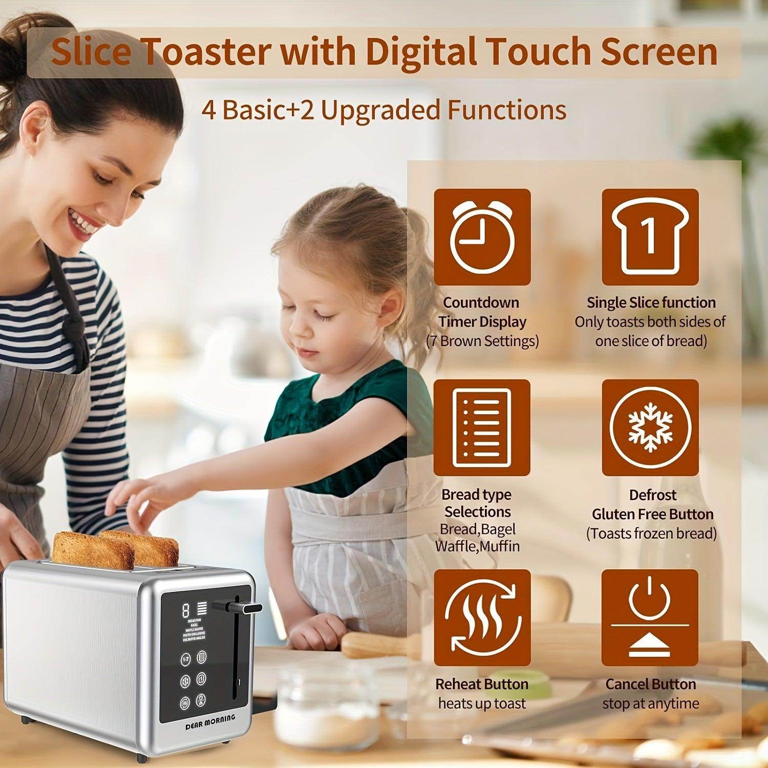 2 Slice Digital Touch Screen Stainless Toaster - My Store