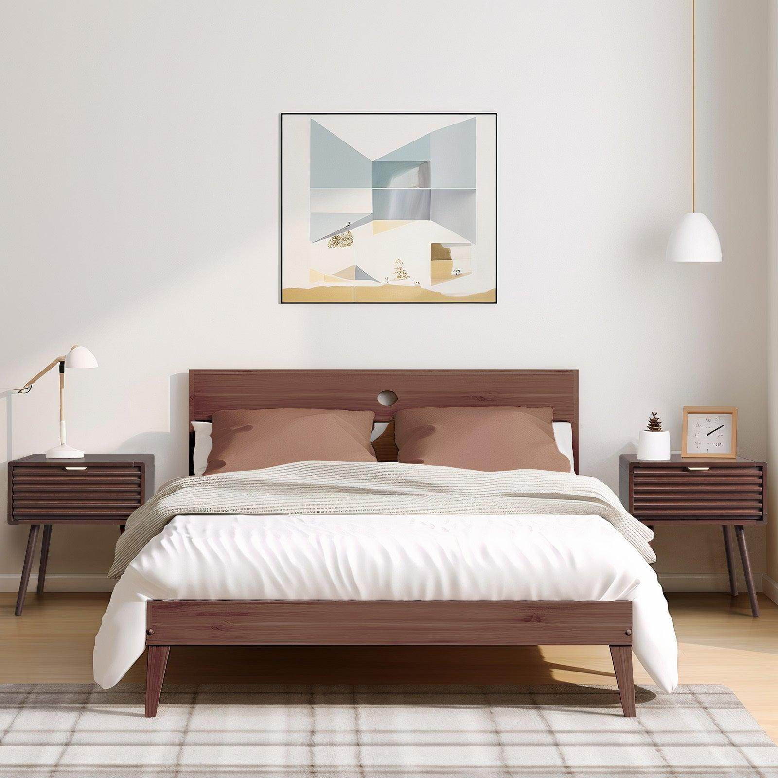 1pc Solid Wood Nightstand End Table - My Store