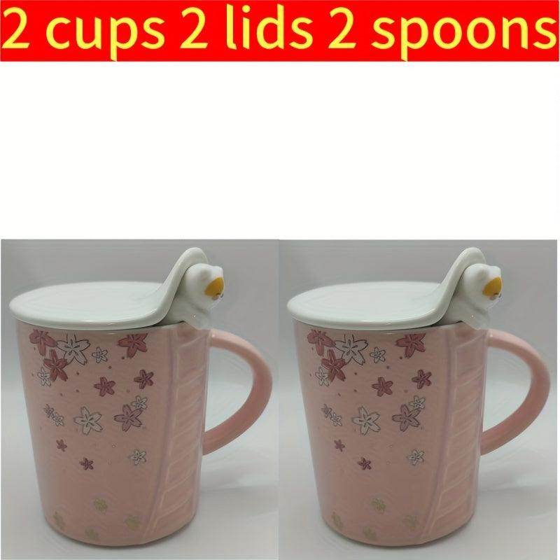 Cat-Themed Ceramic Mug Set - 2 Cups with Lids and Spoons - My Store