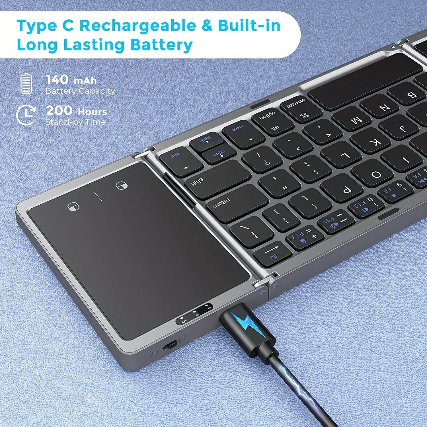 Foldable Wireless Keyboard with Touchpad – Compact & Rechargeable - My Store