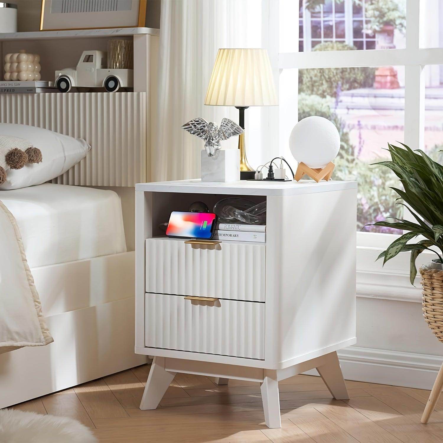 Fluted Nightstand with Charging Station - My Store