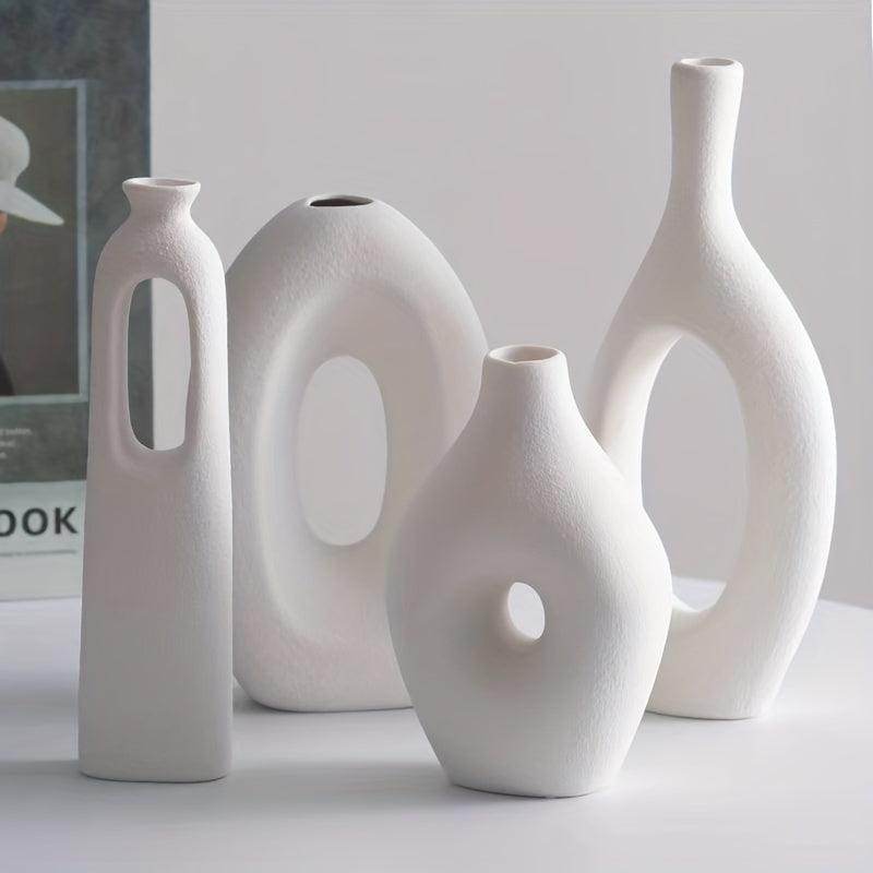 Boho Style White Ceramic Vase Set (4pcs) - My Store