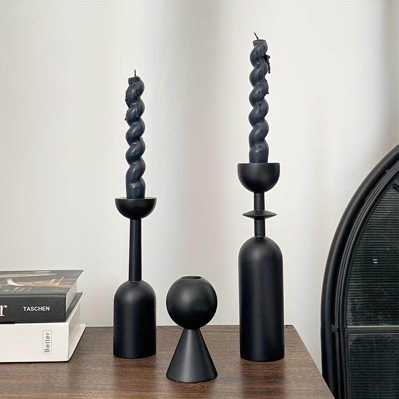 Black Wooden Candlestick Set - My Store