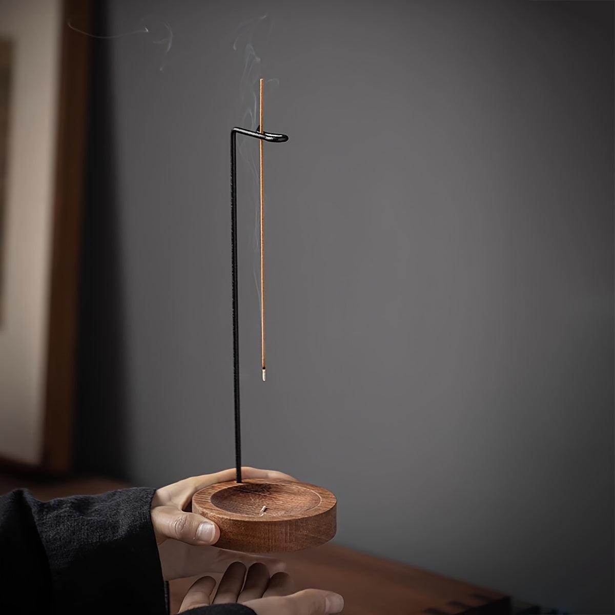 Elegant Copper Metal Incense Burner with Wooden Base - My Store