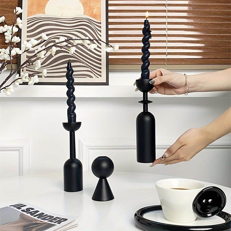 Black Wooden Candlestick Set - My Store