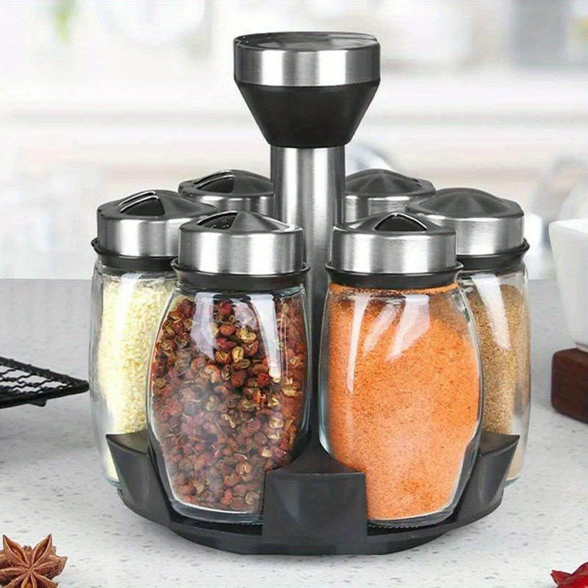 360° Revolving Spice Rack with 6 Glass Jars - My Store