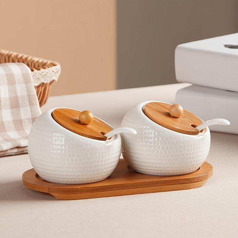Elegant Ceramic Spice Jars with Wooden Lids & Spoons - My Store