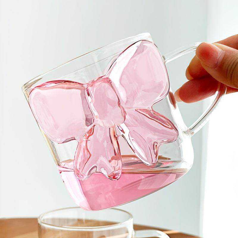 1pc Valentine's Day Pink Bow Tie Glass Mug - My Store