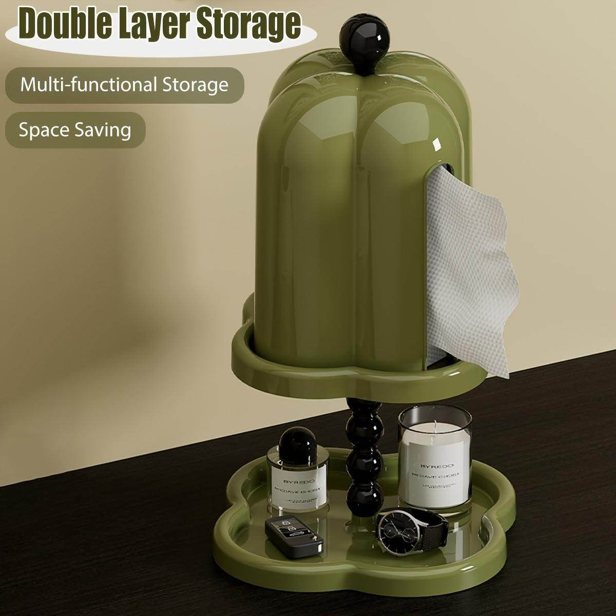 Green Retro Tissue Box with Storage Tray - My Store