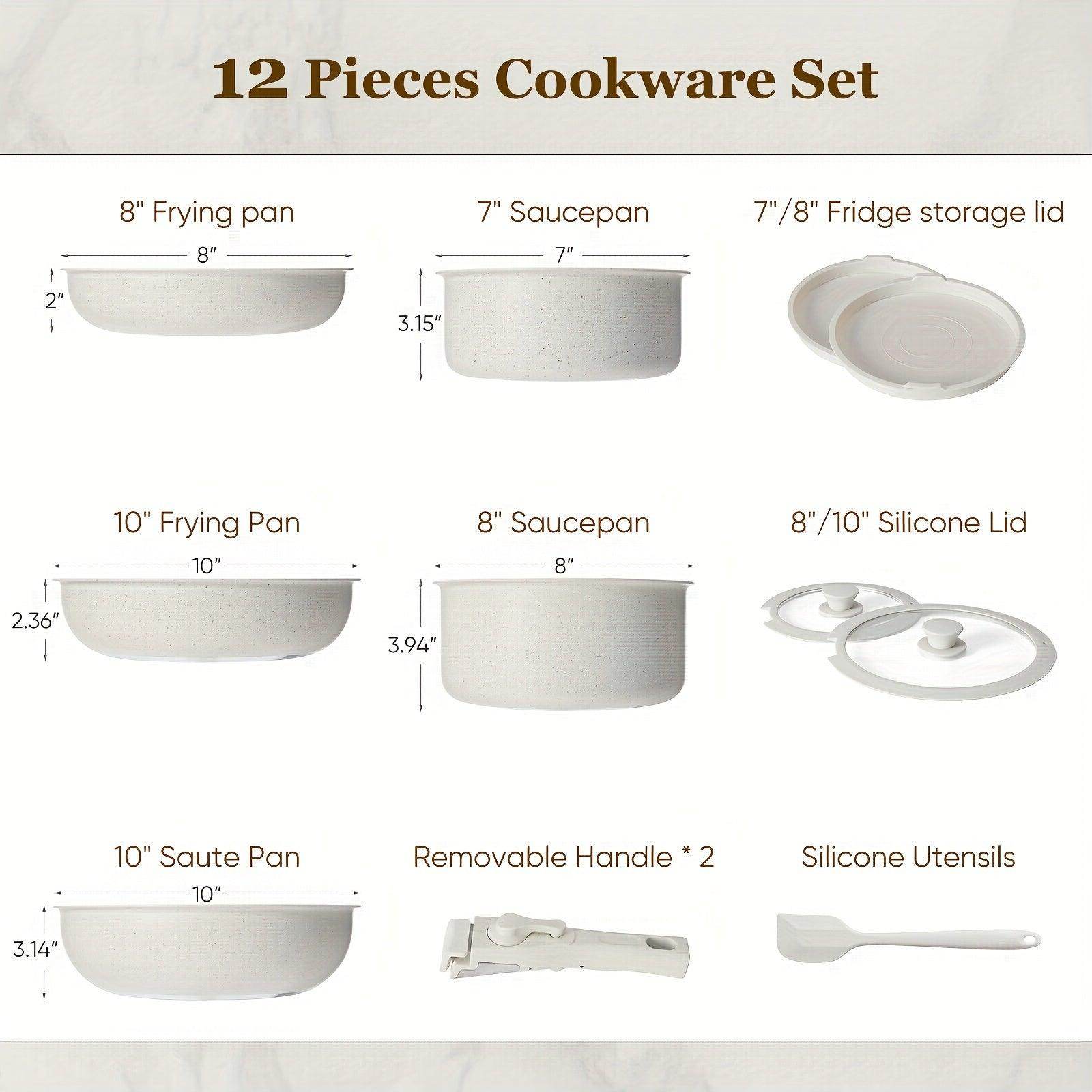 12-Piece Nonstick Kitchen Cookware Set, Beige - My Store