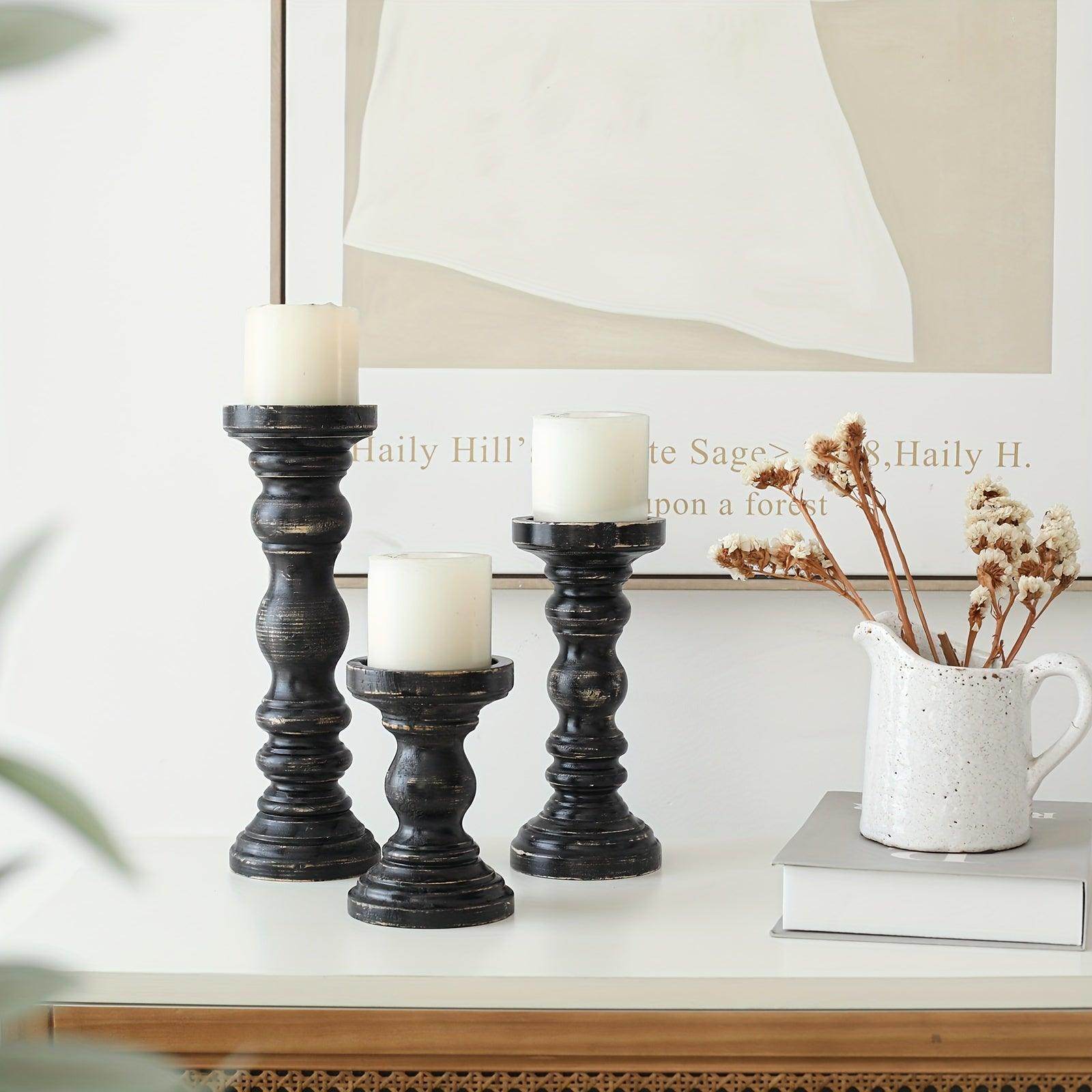 Farmhouse Wood Pillar Candle Holder Set - My Store