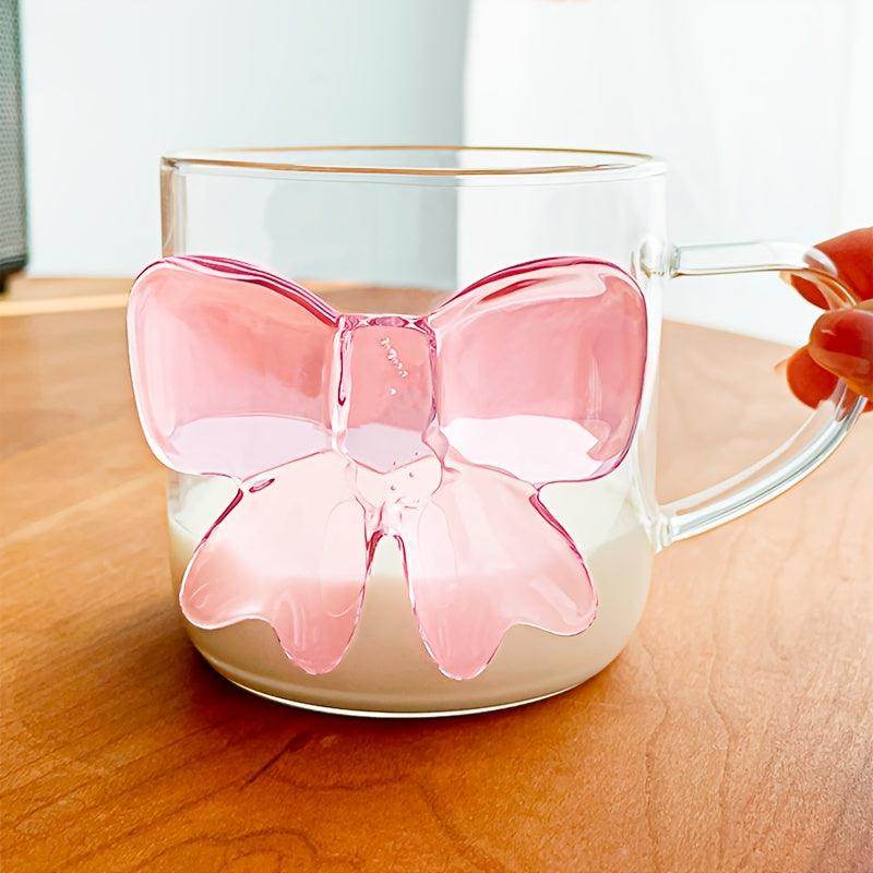 1pc Valentine's Day Pink Bow Tie Glass Mug - My Store