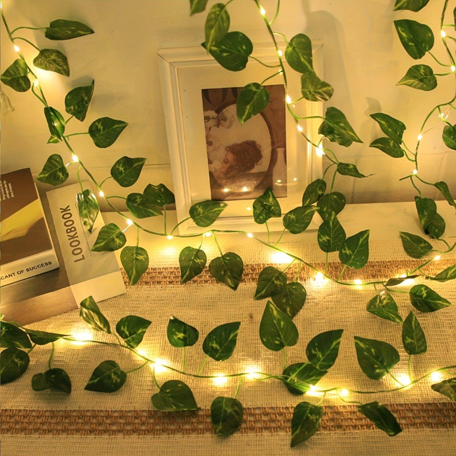 Green Leaf Rattan Lamp String - My Store