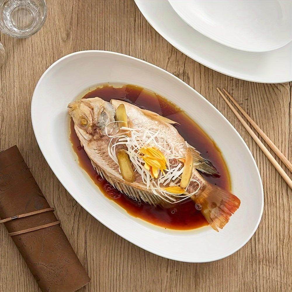 Elegant White Oval Ceramic Salad Bowl - My Store