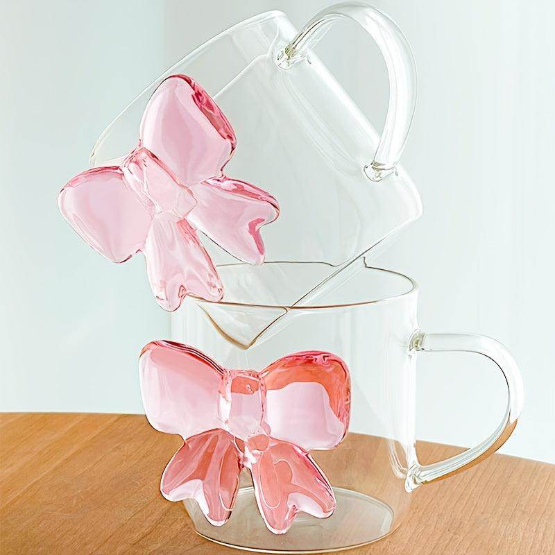 1pc Valentine's Day Pink Bow Tie Glass Mug - My Store