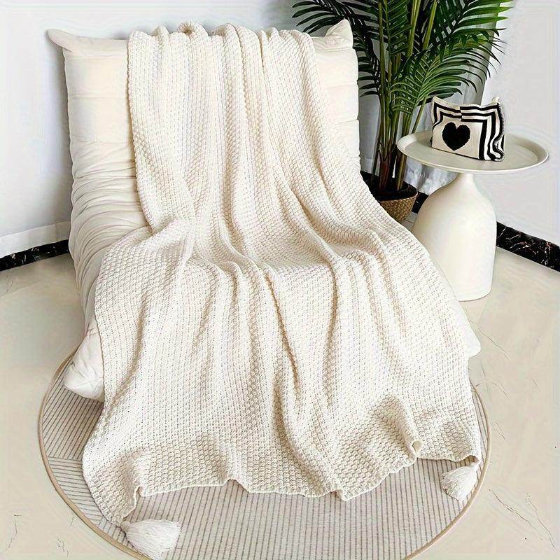 Boho-Chic Knit Throw Blanket with Tassels - My Store