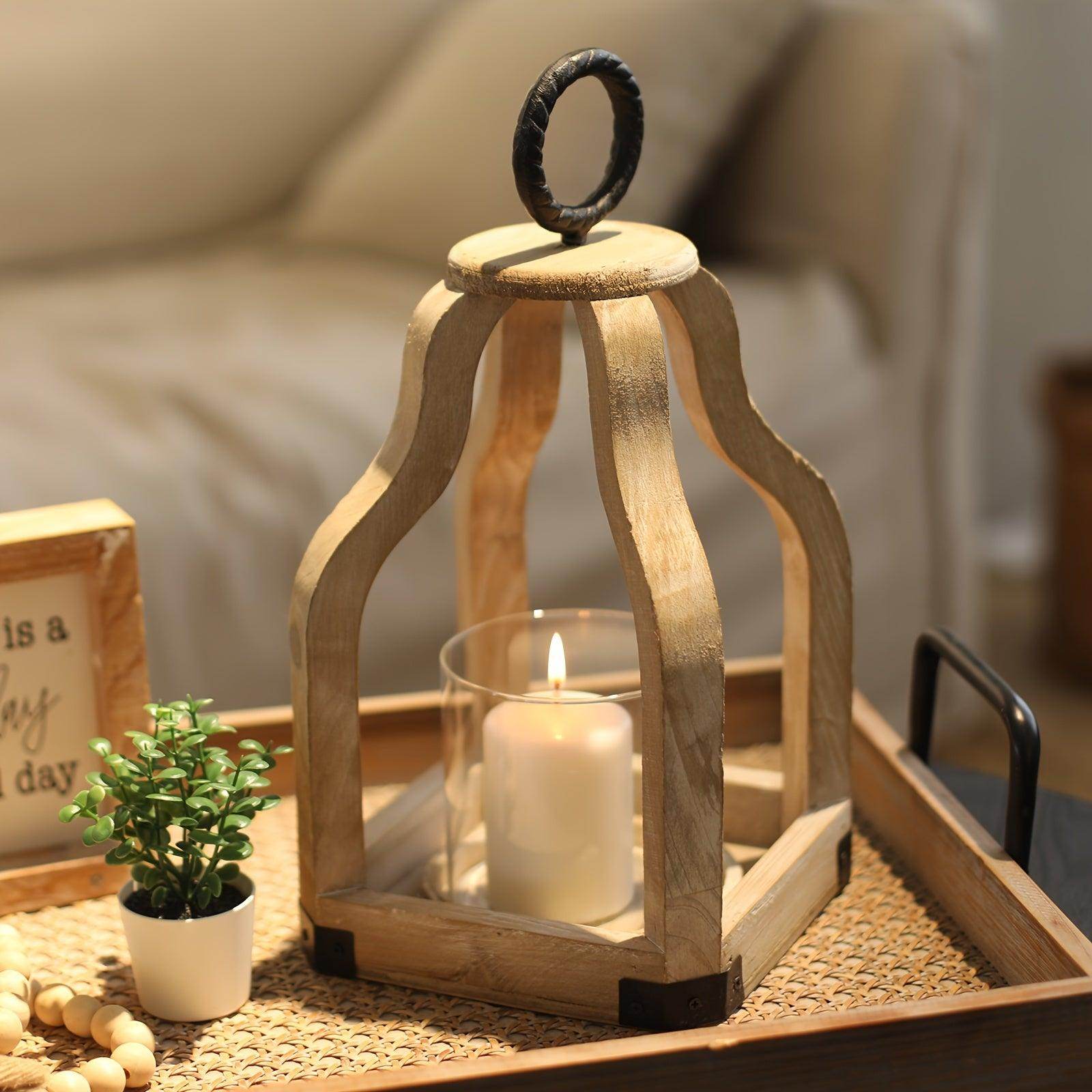 Rustic Farmhouse Wood Candle Lantern - My Store