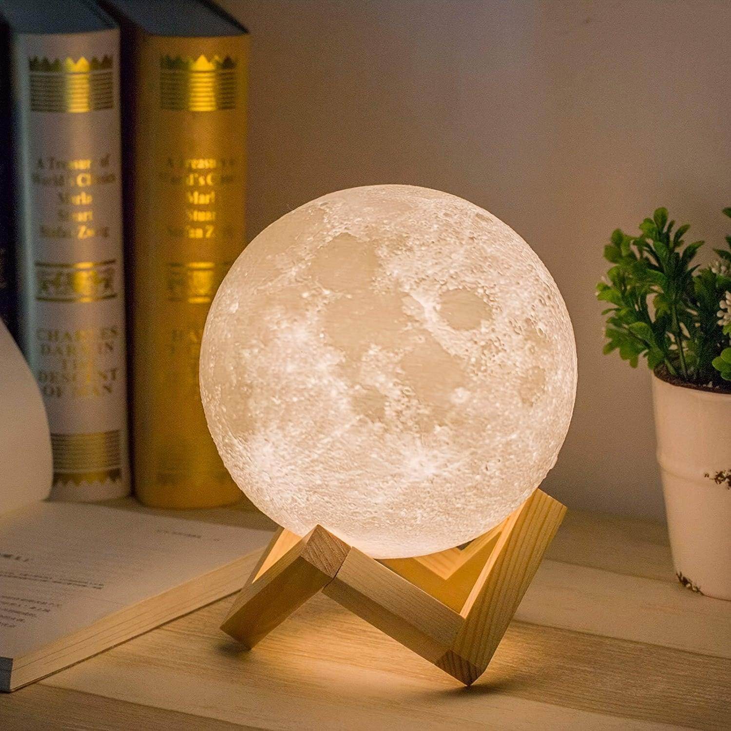 3D Printed Moon Lamp with Wooden Stand - My Store