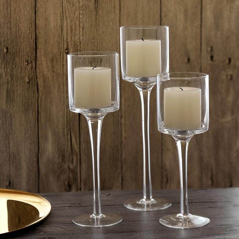 Set of 3 Clear Glass Candle Holders - My Store