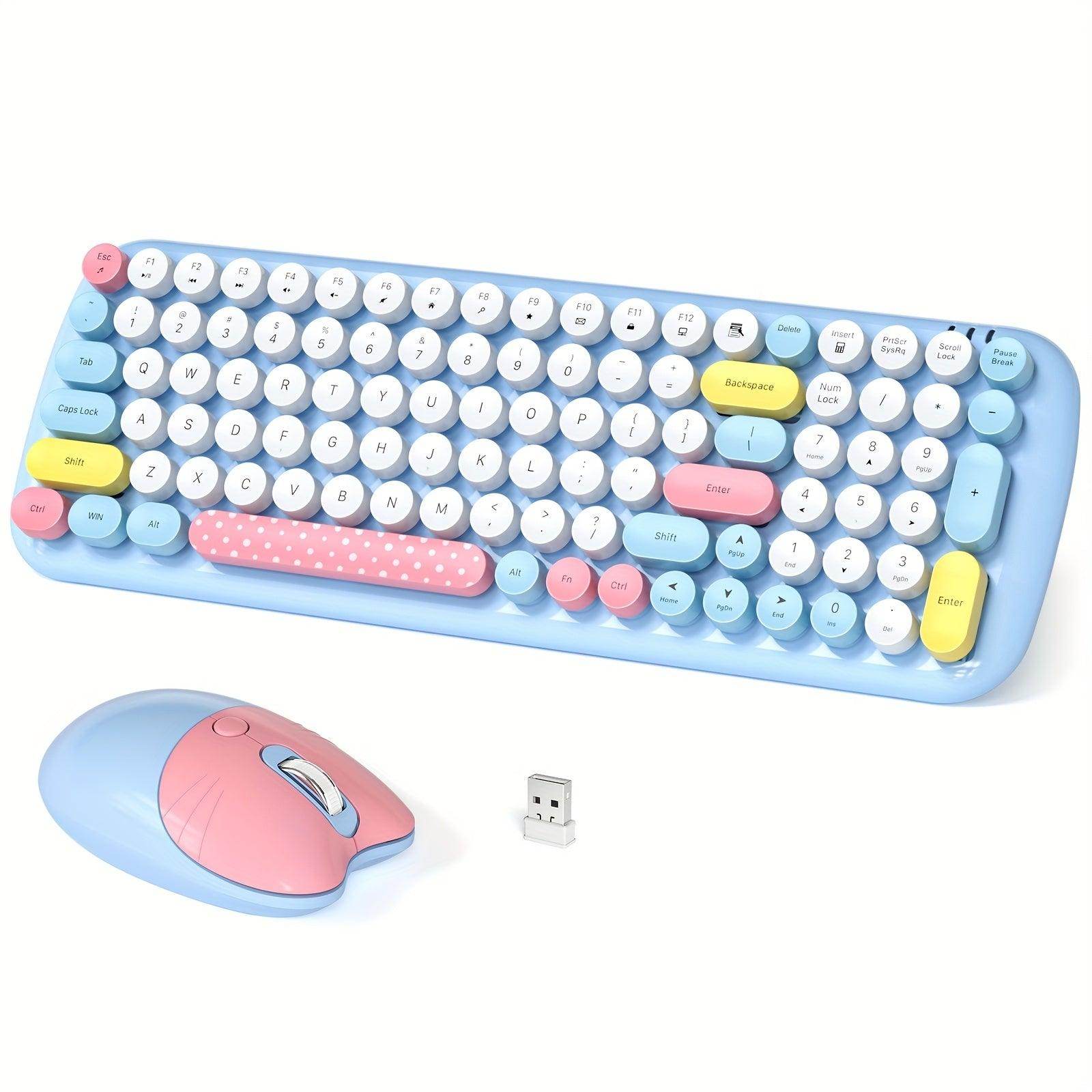 Milk Tea Retro Typewriter Keyboard and Cute Cat Shape Mouse Combo - My Store