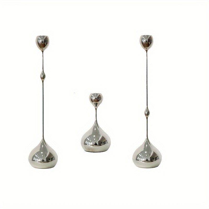 3pcs Silvery Metal Water Drop Candle Holder - My Store