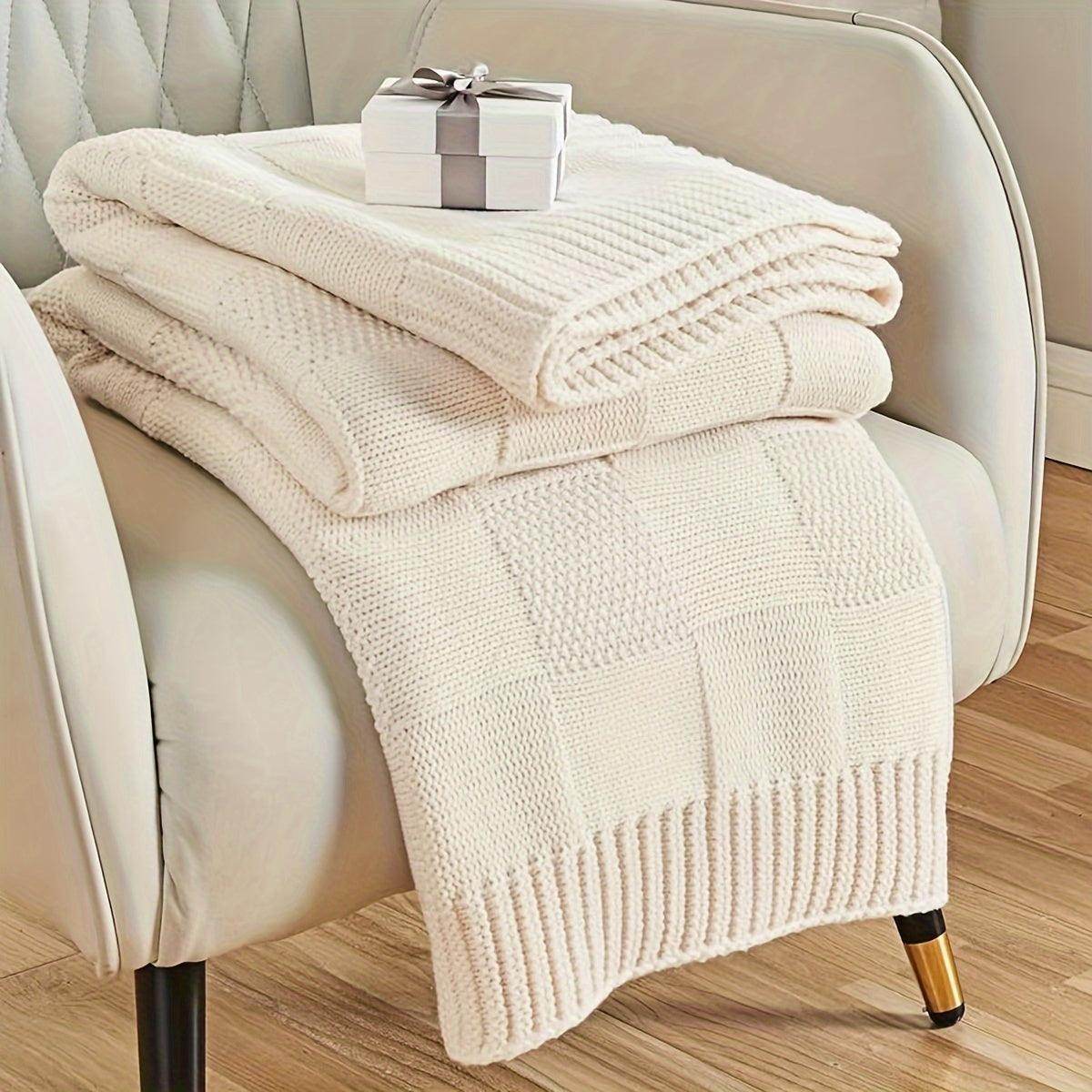 White Checkered Knit Throw Blanket - My Store