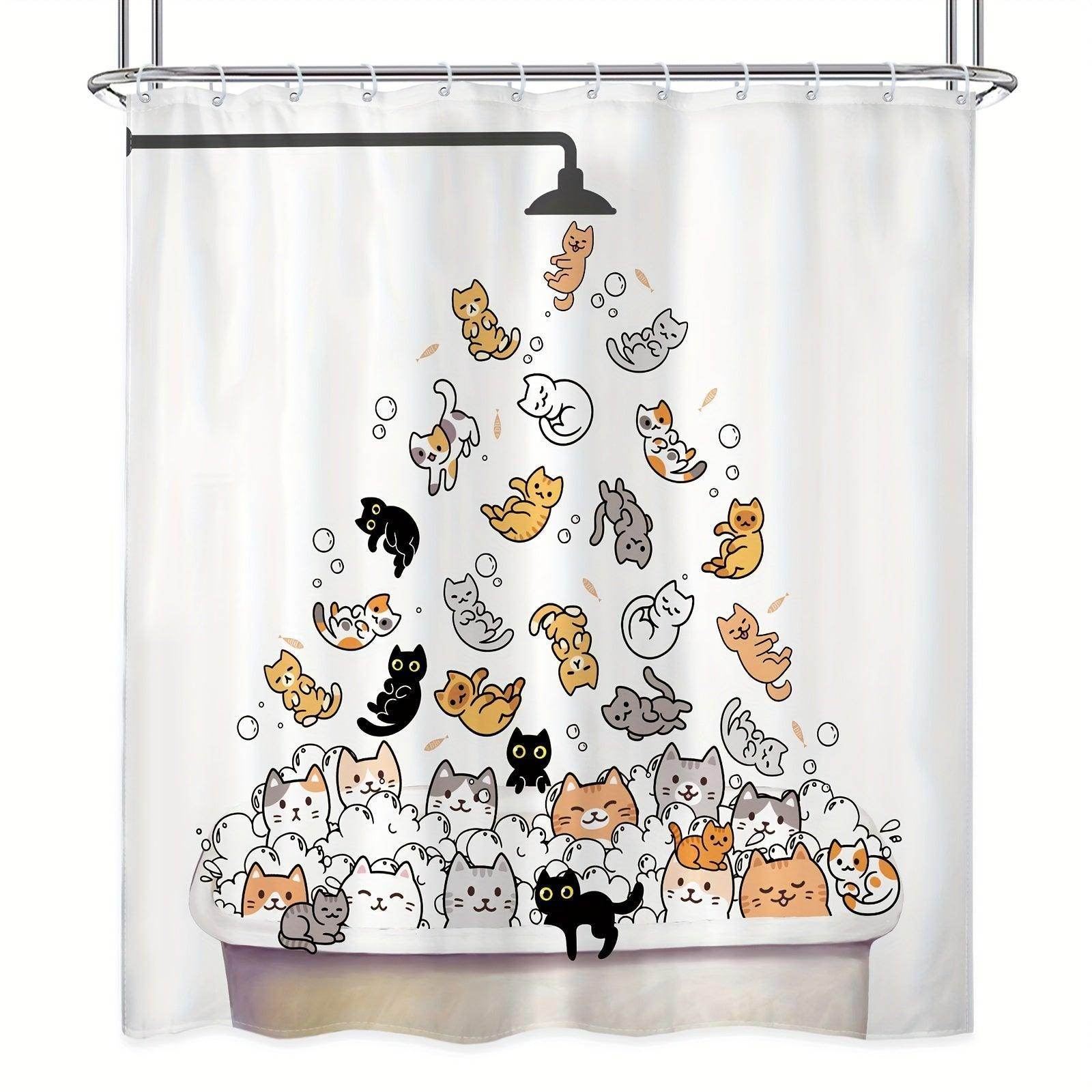 Cute Cat Shower Curtain Set - My Store