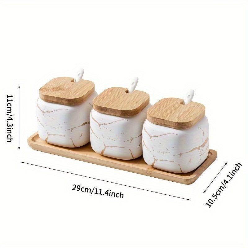 3pcs Creative Seasoning Pot Set with Tray & Spoons - My Store