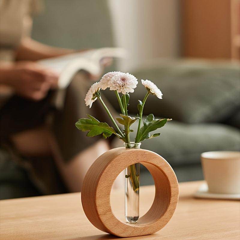 Chic Round Glass Vase with Wooden Base - My Store