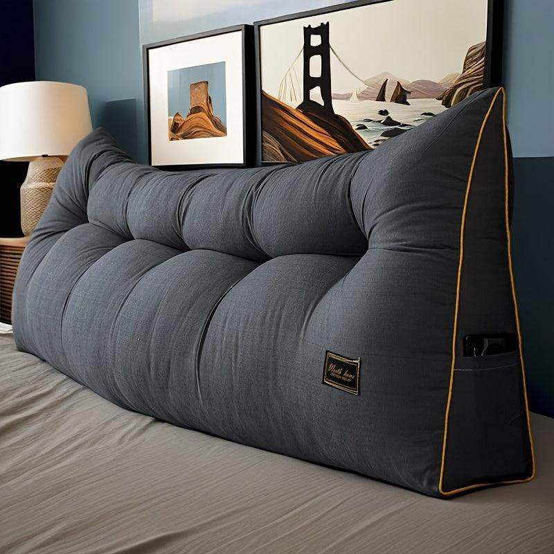 Plush Gray Headboard Cushion with Yellow Zipper - My Store