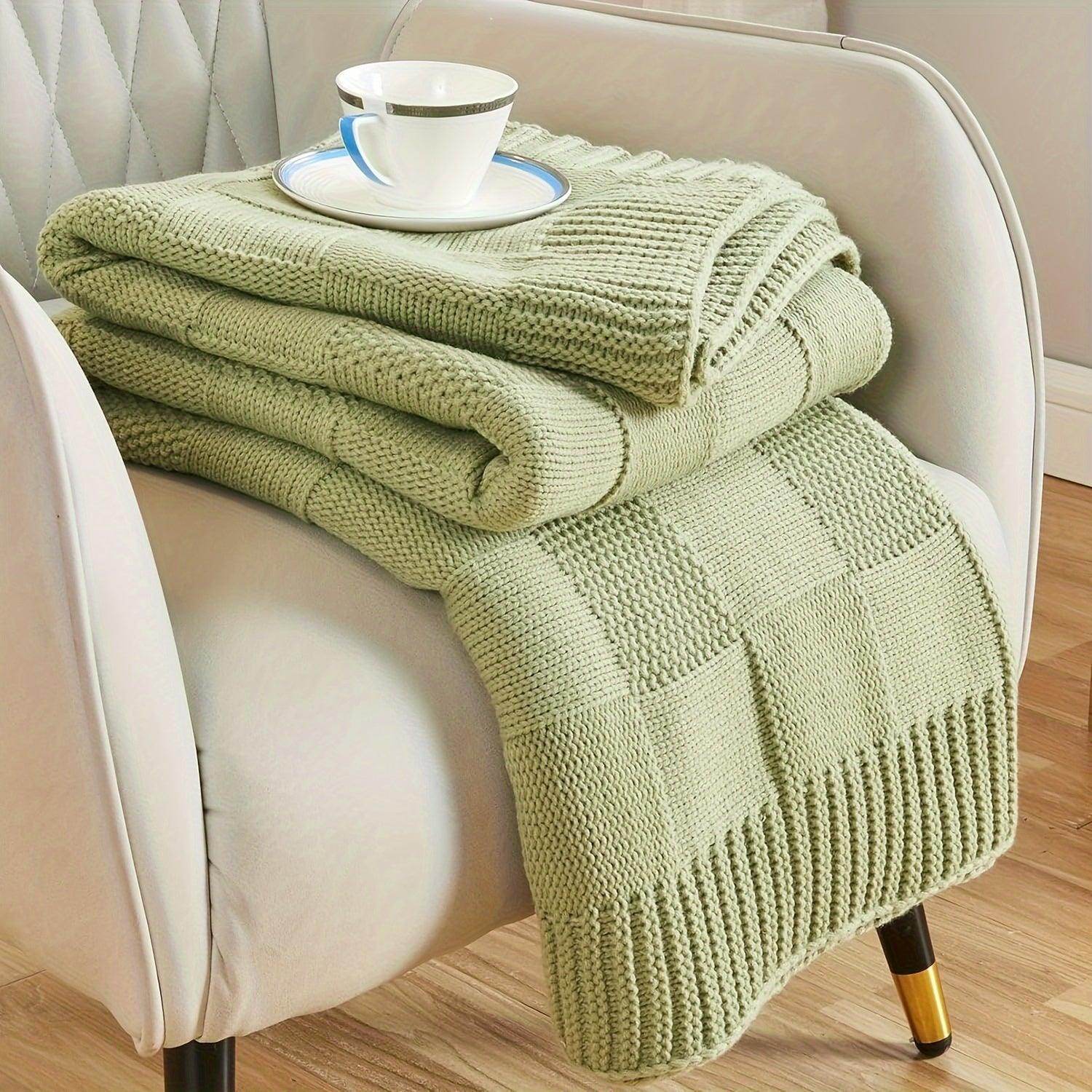 White Checkered Knit Throw Blanket - My Store