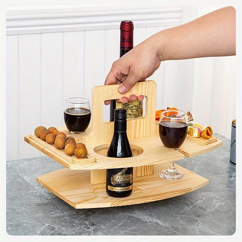 Portable Wooden Picnic Wine Rack and Food Holder - My Store