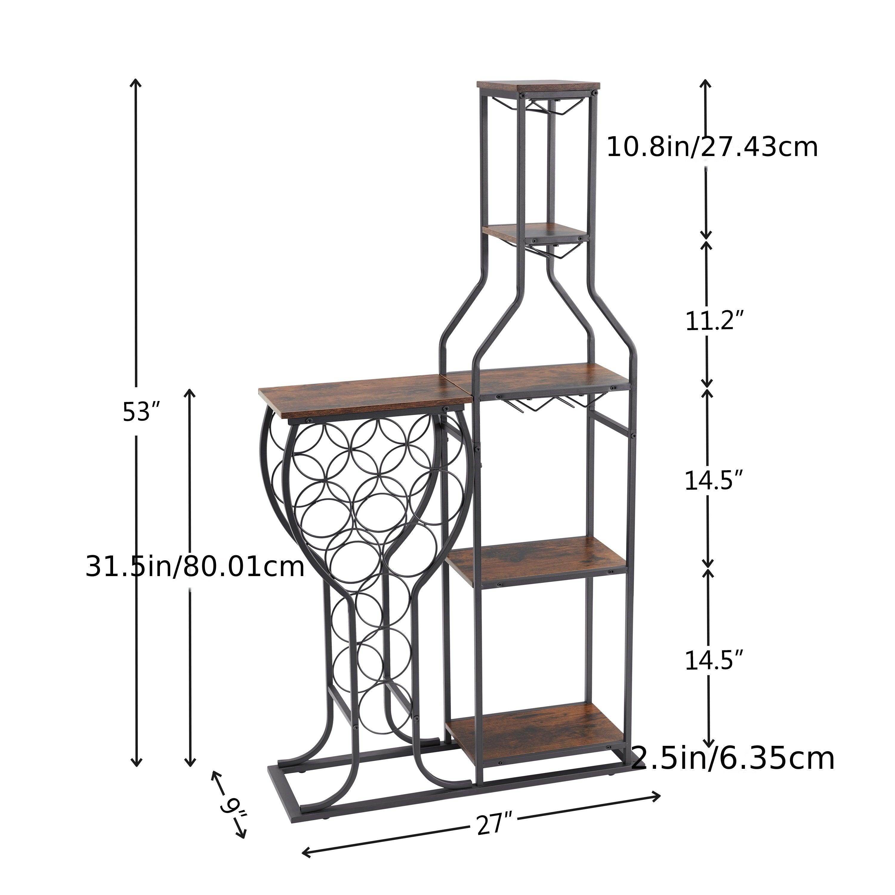 5-Tier Freestanding Wine Rack with Glass Holder & Storage Shelves - My Store