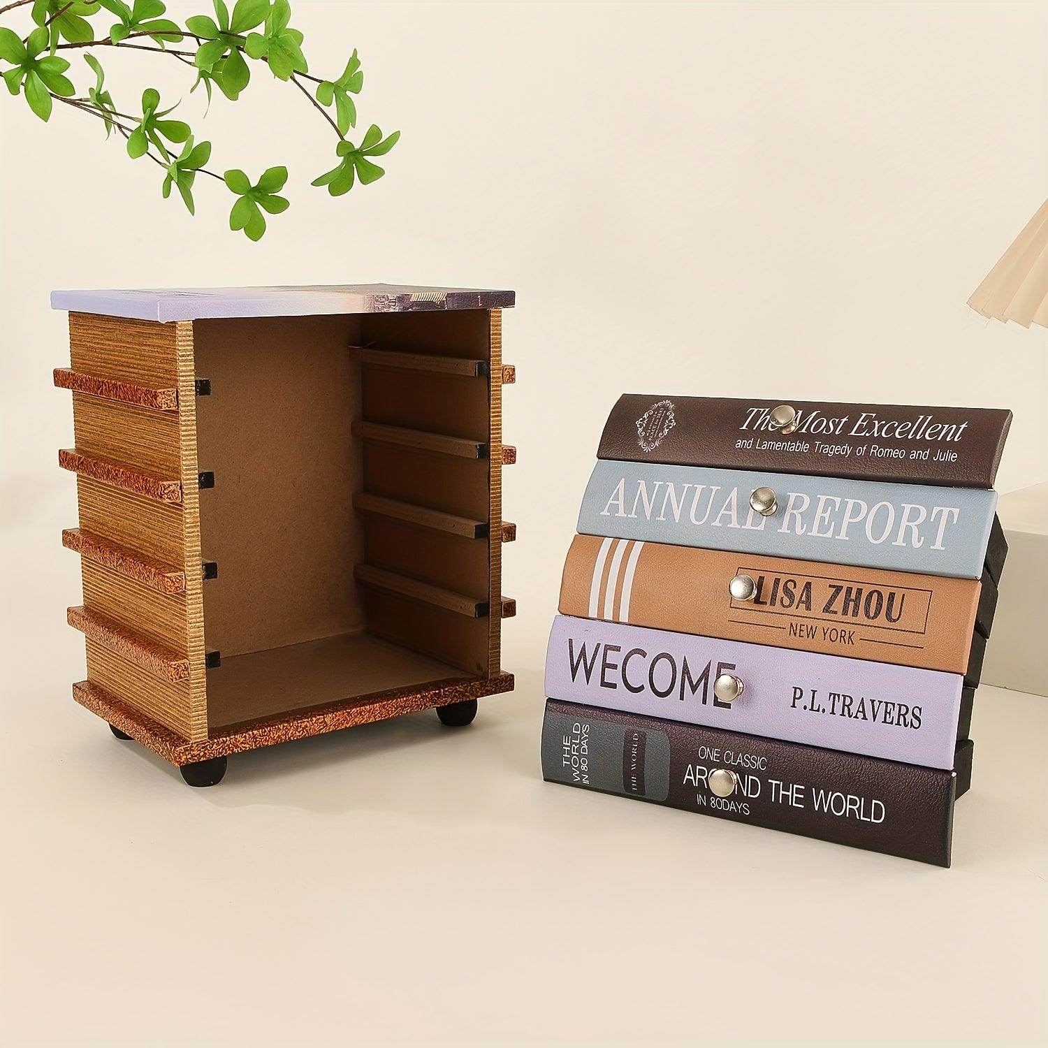 5-Tier Book-Shaped Wooden Desk Organizer - My Store