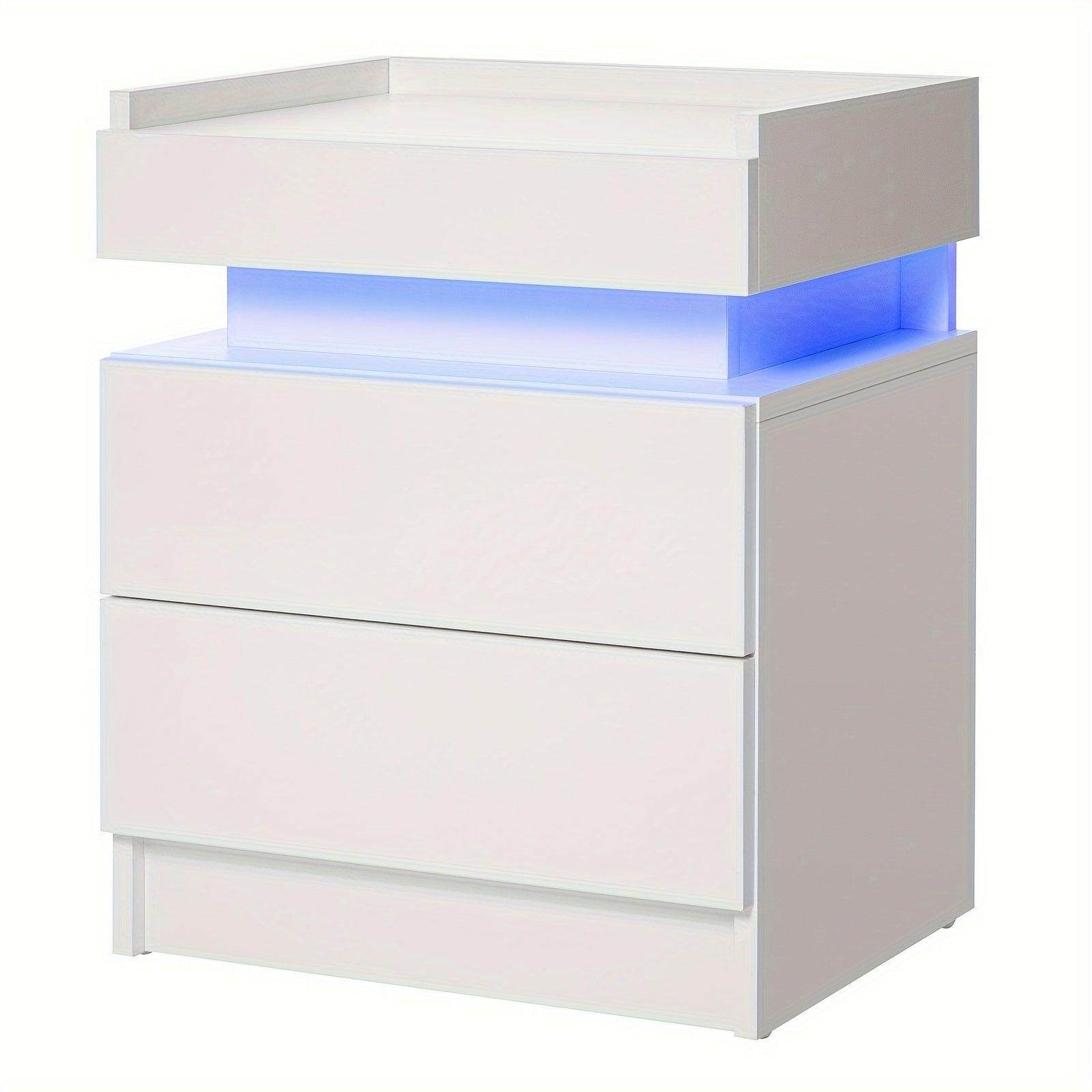 Modern LED Nightstand with High Gloss Drawers - My Store