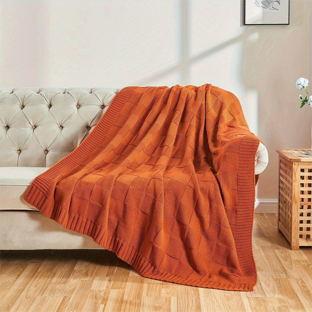White Checkered Knit Throw Blanket - My Store