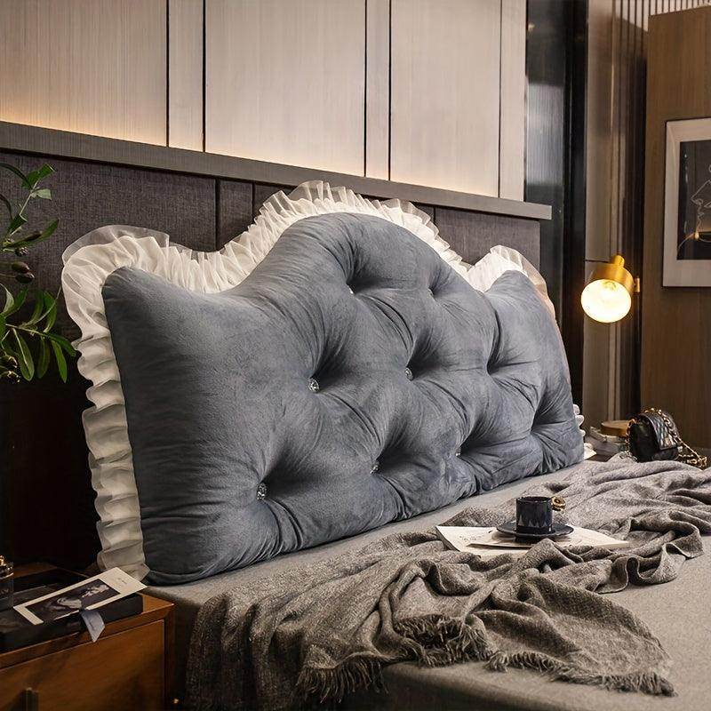 1pc Luxury Velvet Bed Headrest with Lace Trim - My Store