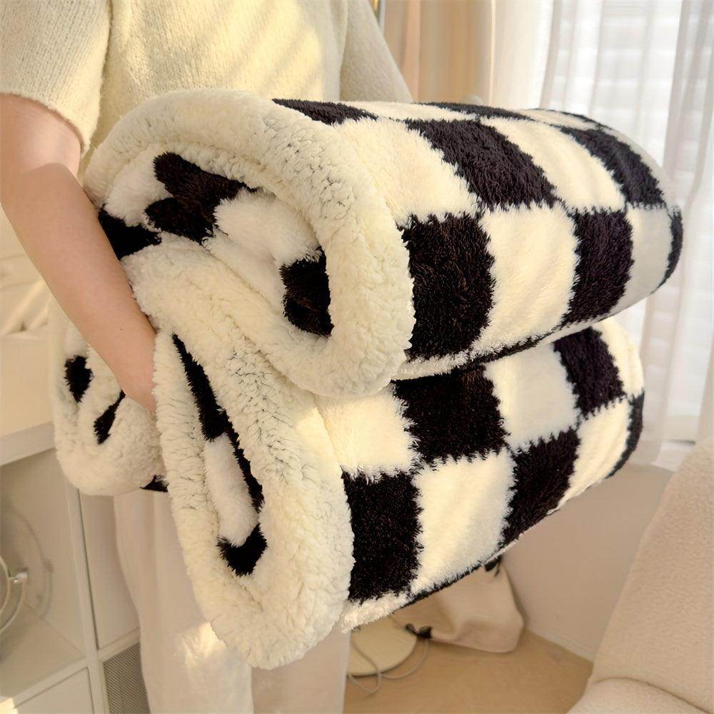 Charming Checkered Plush Fleece Blanket - My Store