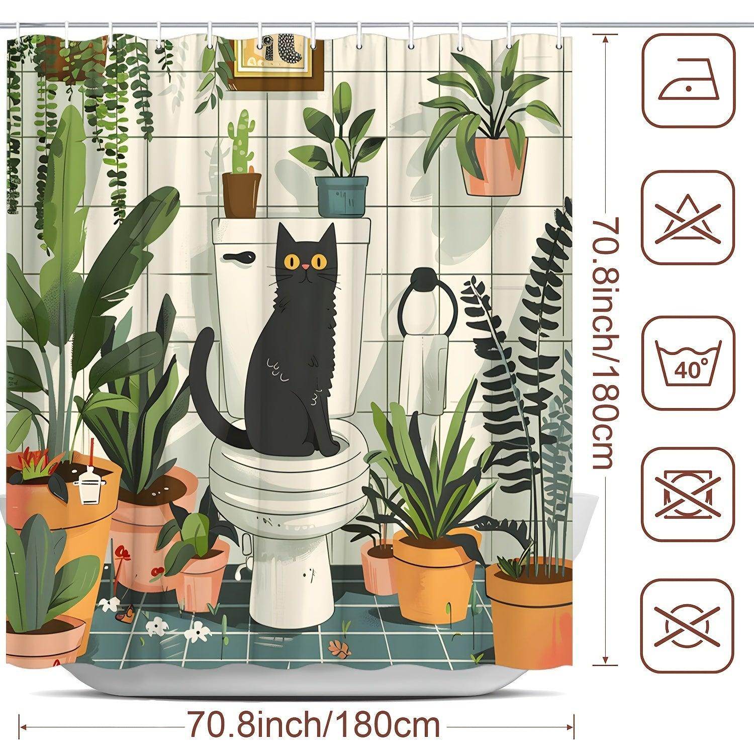 Greenery Cat Floral Potted Plants Shower Curtain - My Store