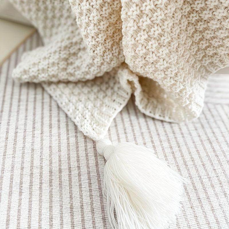 Boho-Chic Knit Throw Blanket with Tassels - My Store