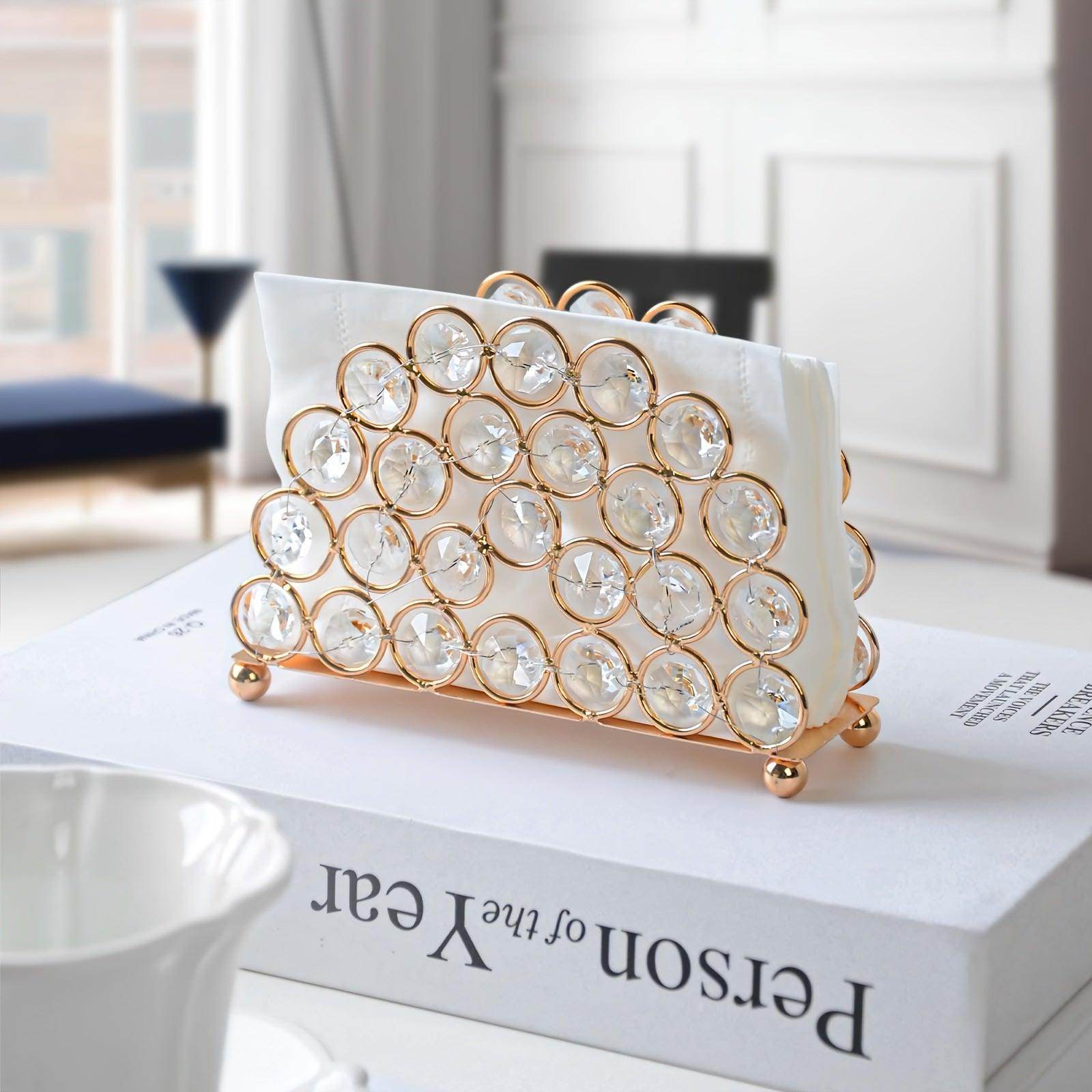 1pc Elegant Crystal & Golden Metal Napkin Holder - My Store