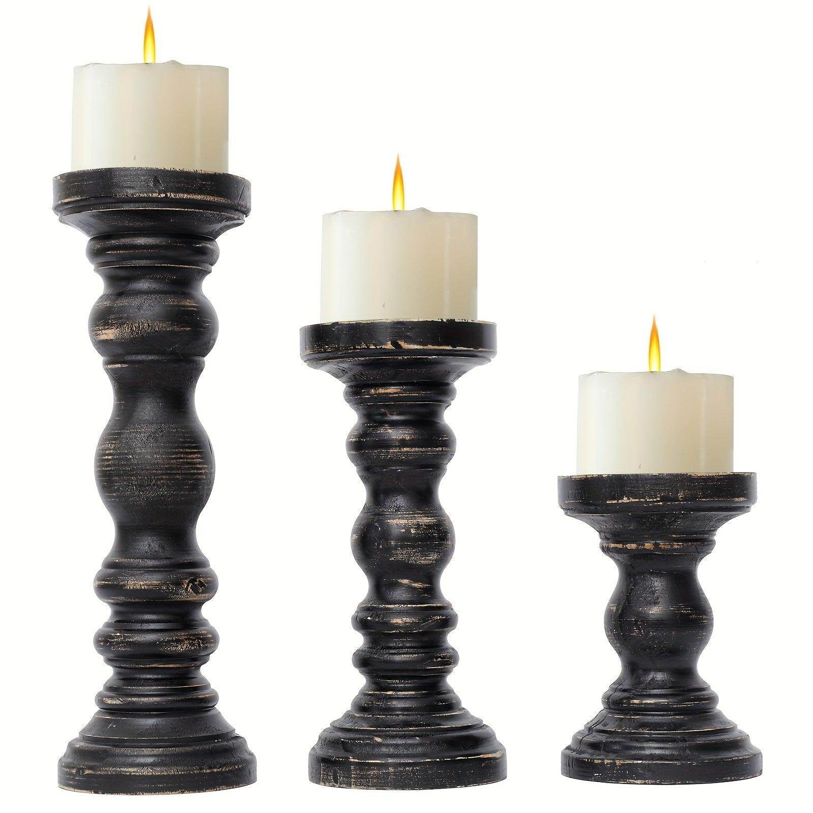 Farmhouse Wood Pillar Candle Holder Set - My Store