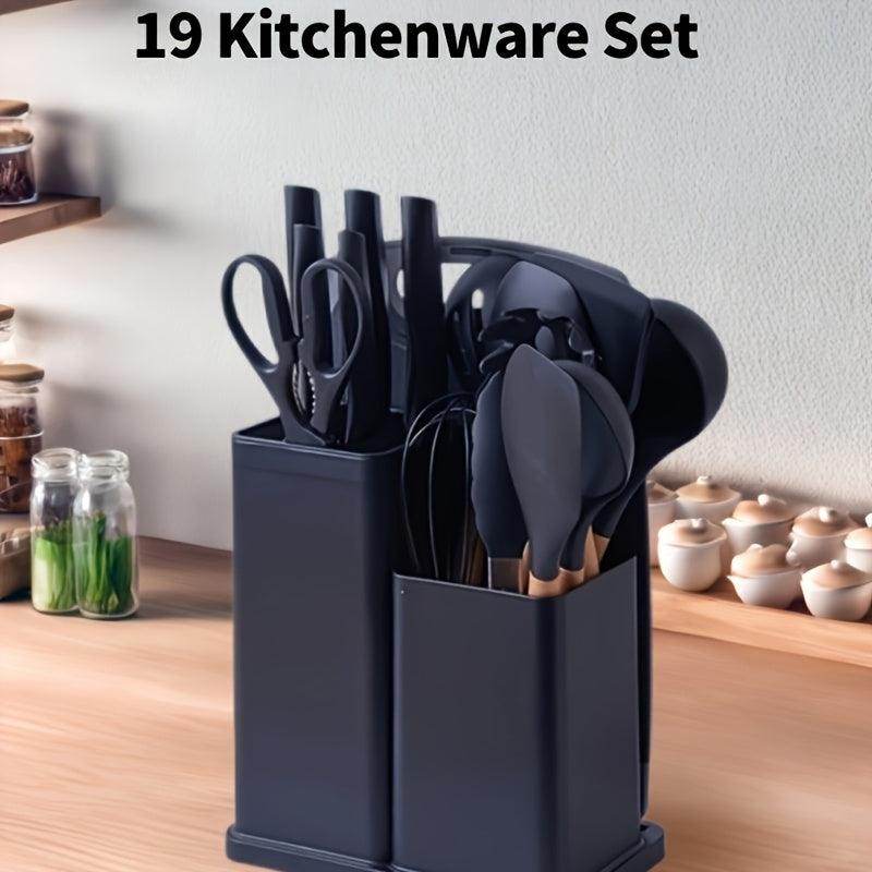 19-Piece Silicone Kitchen Utensil Set with Wooden Handles - My Store