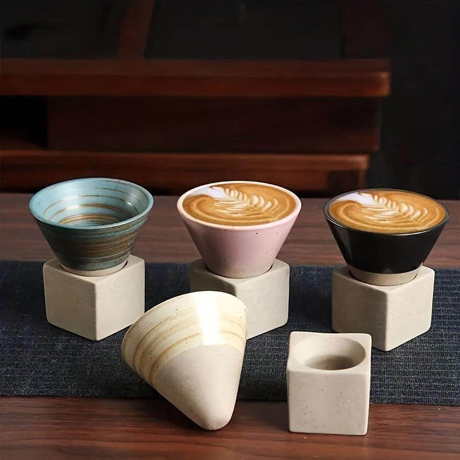 Japanese Rough Pottery Ceramic Espresso Cup with Holder - 100ml - My Store
