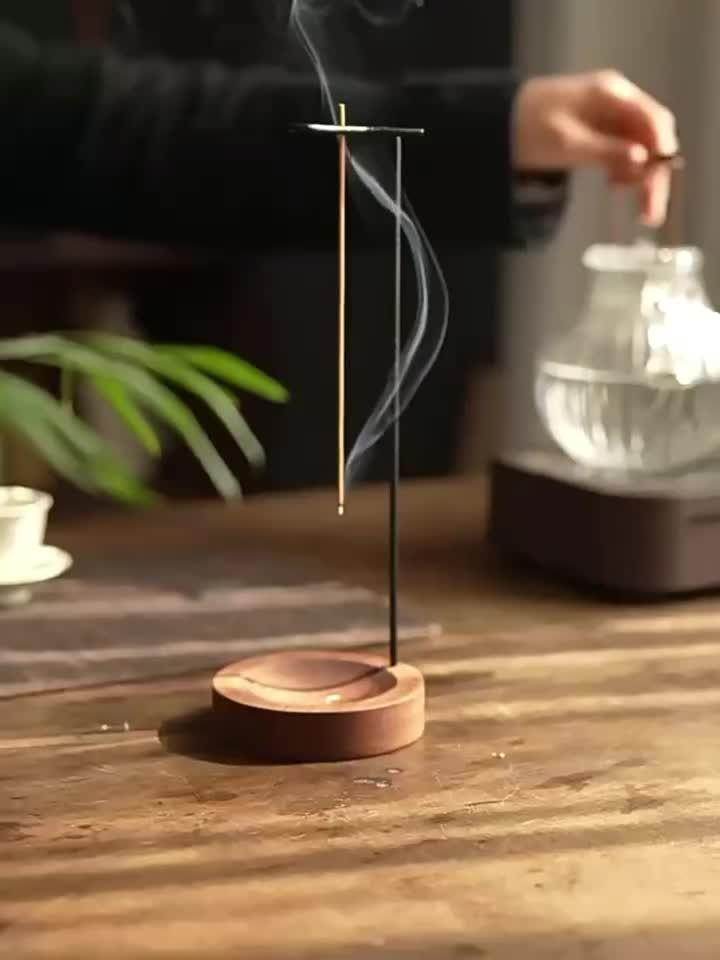 Elegant Copper Metal Incense Burner with Wooden Base - My Store