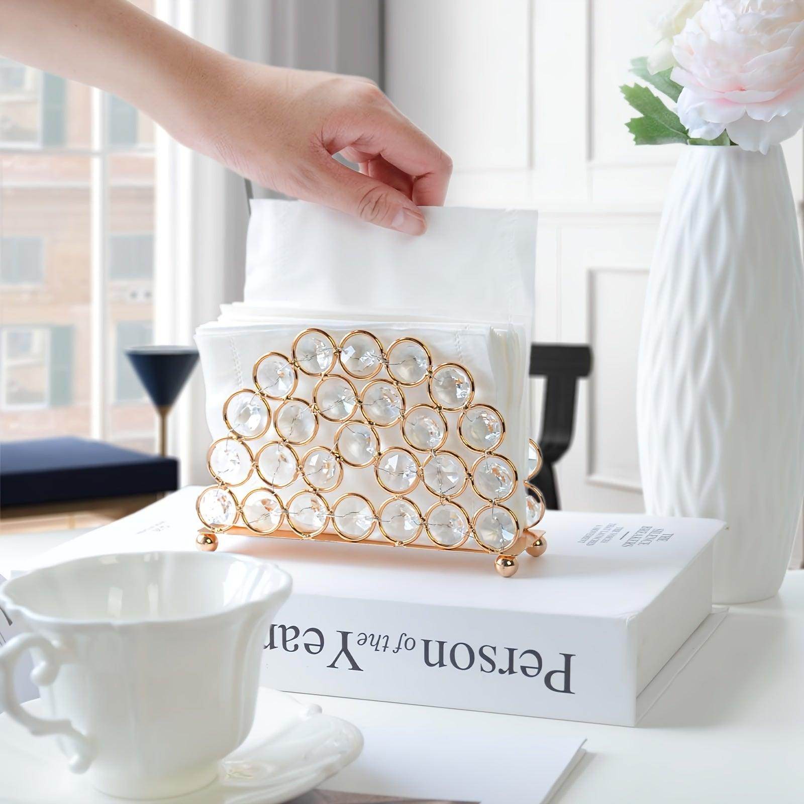 1pc Elegant Crystal & Golden Metal Napkin Holder - My Store