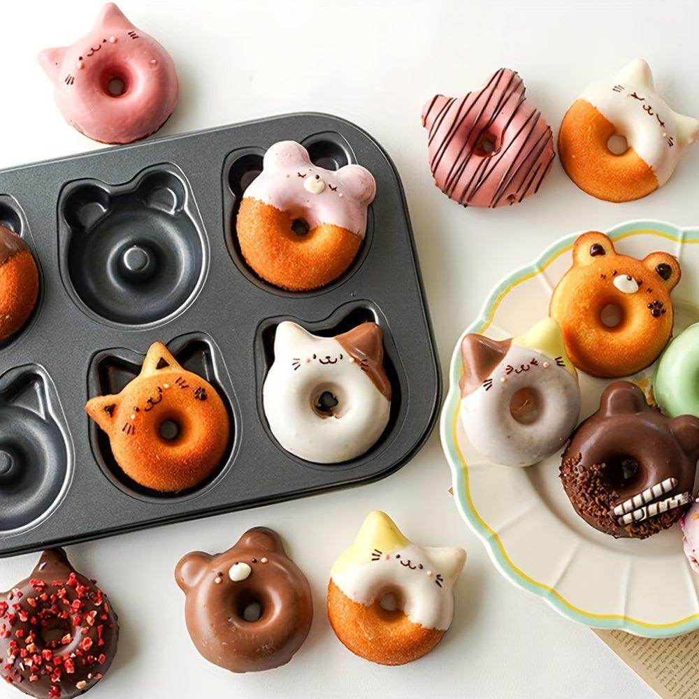 6-Cavity Non-Stick Donut Baking Tray with Cat & Bear Shapes - My Store