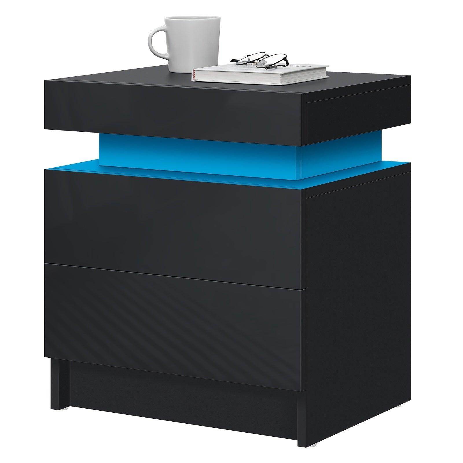 Modern LED Nightstand with High Gloss Drawers - My Store